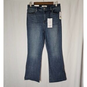 NWT Skinnygirl High-Rise Cropped Flare Jeans Studded Raw Hem Blue Denim